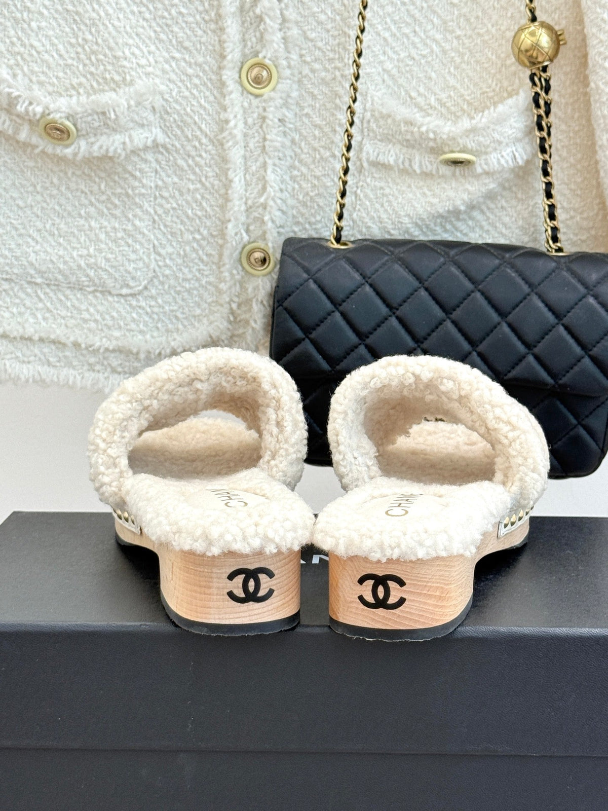 Chanel 2026 Wood Thick-Soled Sandals Wool 188607