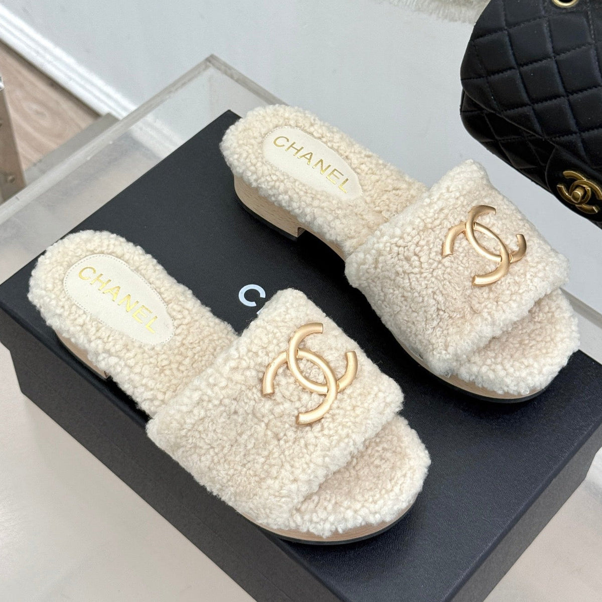 Chanel 2026 Wood Thick-Soled Sandals Wool 188607