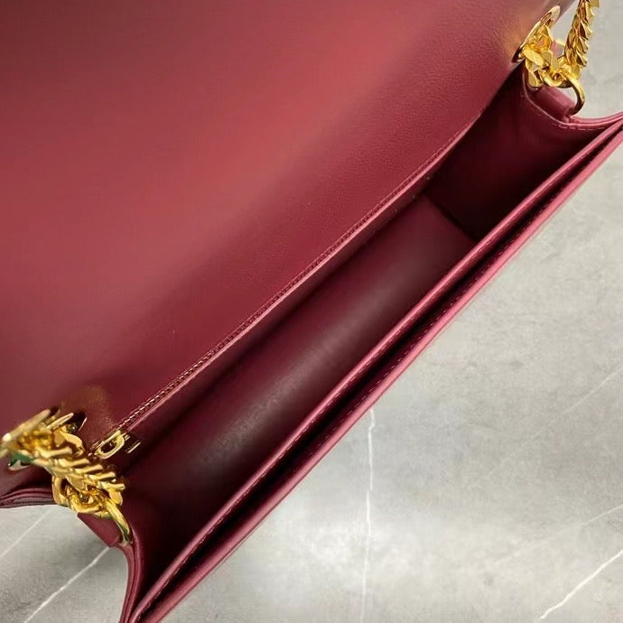 Celine 2026 Medium Bag 23cm Triomphe Frame Burgundy Shiny Calfskin