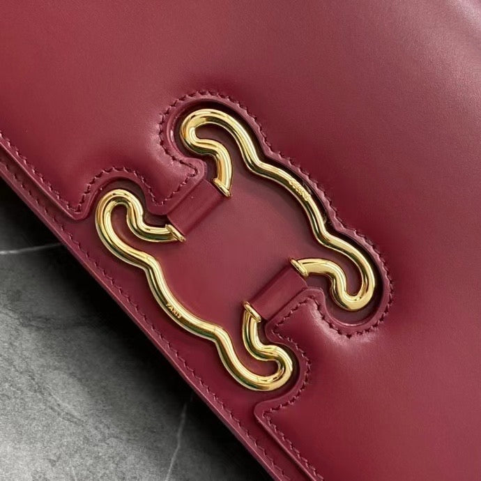 Celine 2026 Medium Bag 23cm Triomphe Frame Burgundy Shiny Calfskin