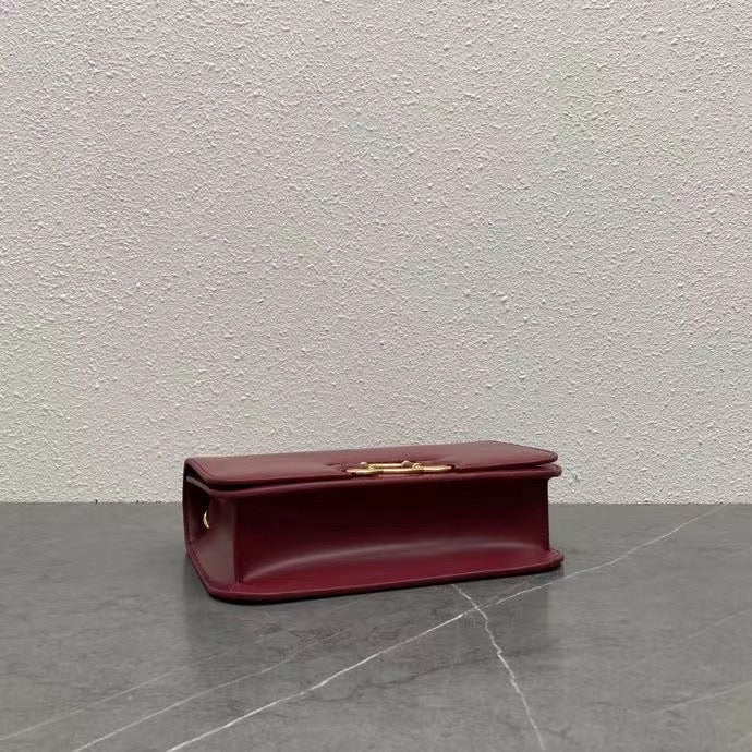 Celine 2026 Medium Bag 23cm Triomphe Frame Burgundy Shiny Calfskin