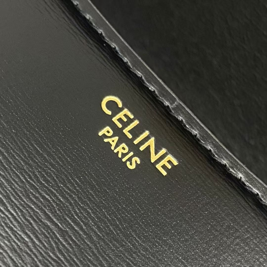 Celine 2026 Triomphe Terence Shoulder Bag 24cm Black Cowhide 281892