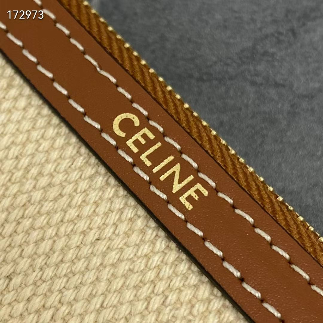 Celine 2026 Pouch With Strap 24cm Natural Tan Textile Calfskin