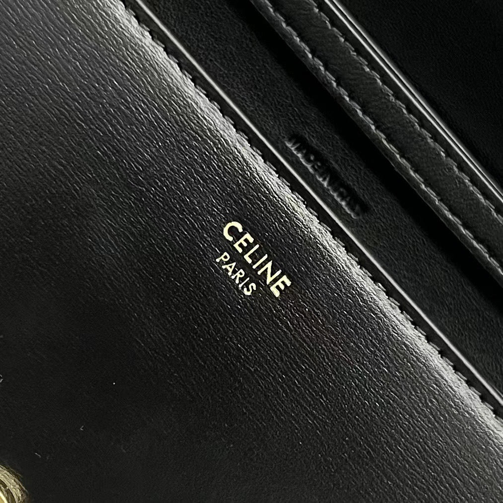 Celine 2026 Wallet On Strap Bag 19.5 Black Shiny Calfskin 281888