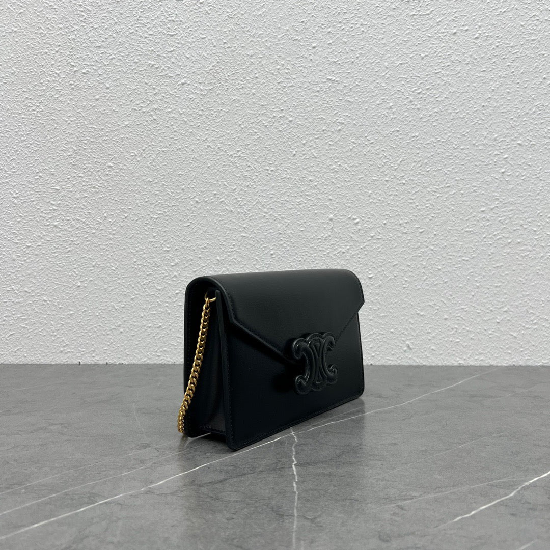 Celine 2026 Wallet On Strap Bag 19.5 Black Shiny Calfskin 281888