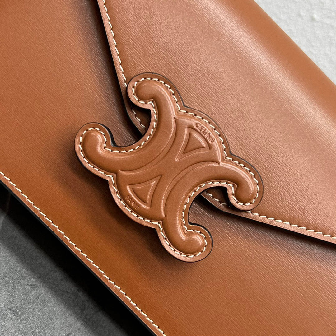 Celine 2026 Wallet On Strap Bag 19.5 Tan Shiny Calfskin