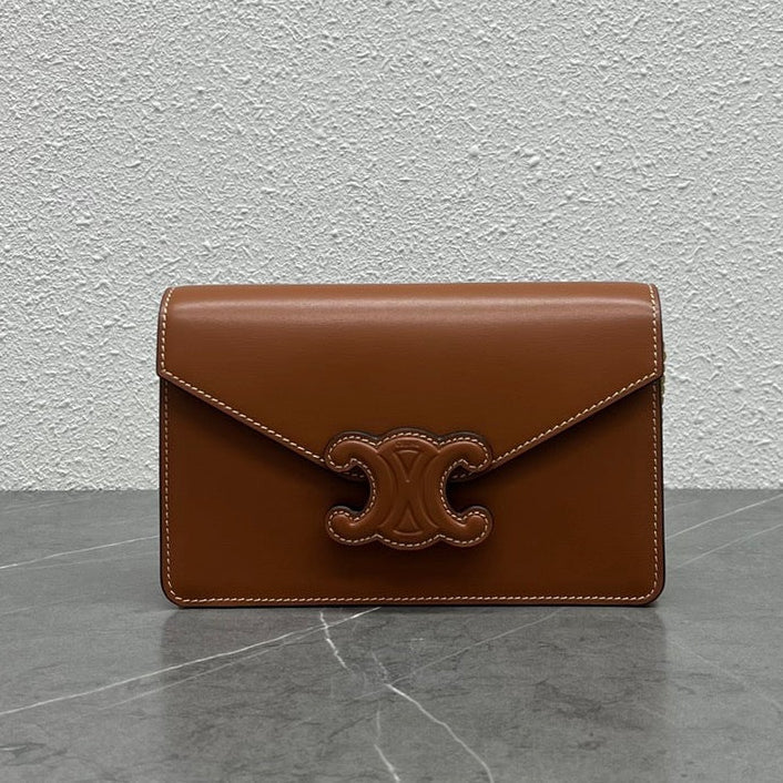 Celine 2026 Wallet On Strap Bag 19.5 Tan Shiny Calfskin