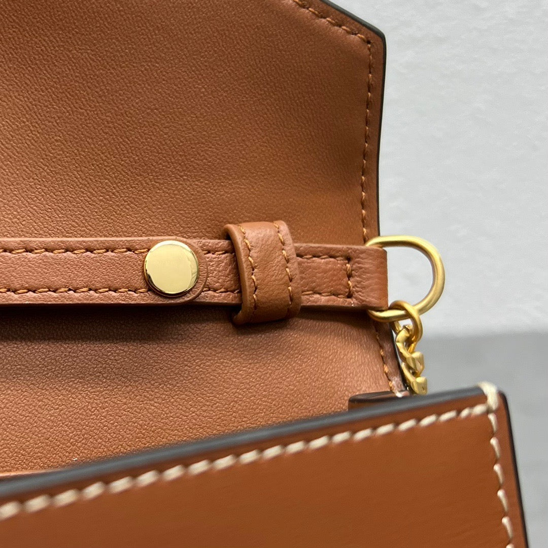 Celine 2026 Wallet On Strap Bag 19.5 Tan Shiny Calfskin