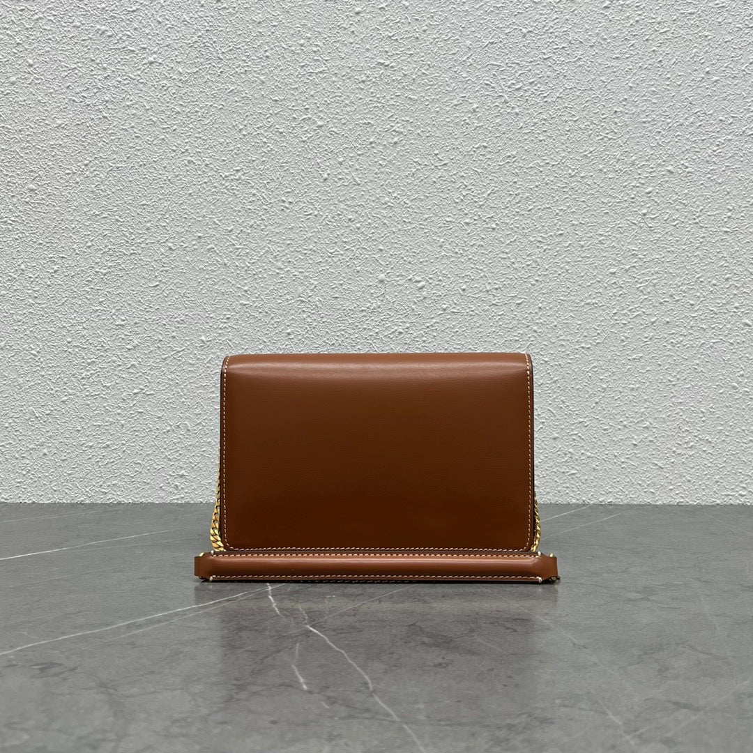 Celine 2026 Wallet On Strap Bag 19.5 Tan Shiny Calfskin