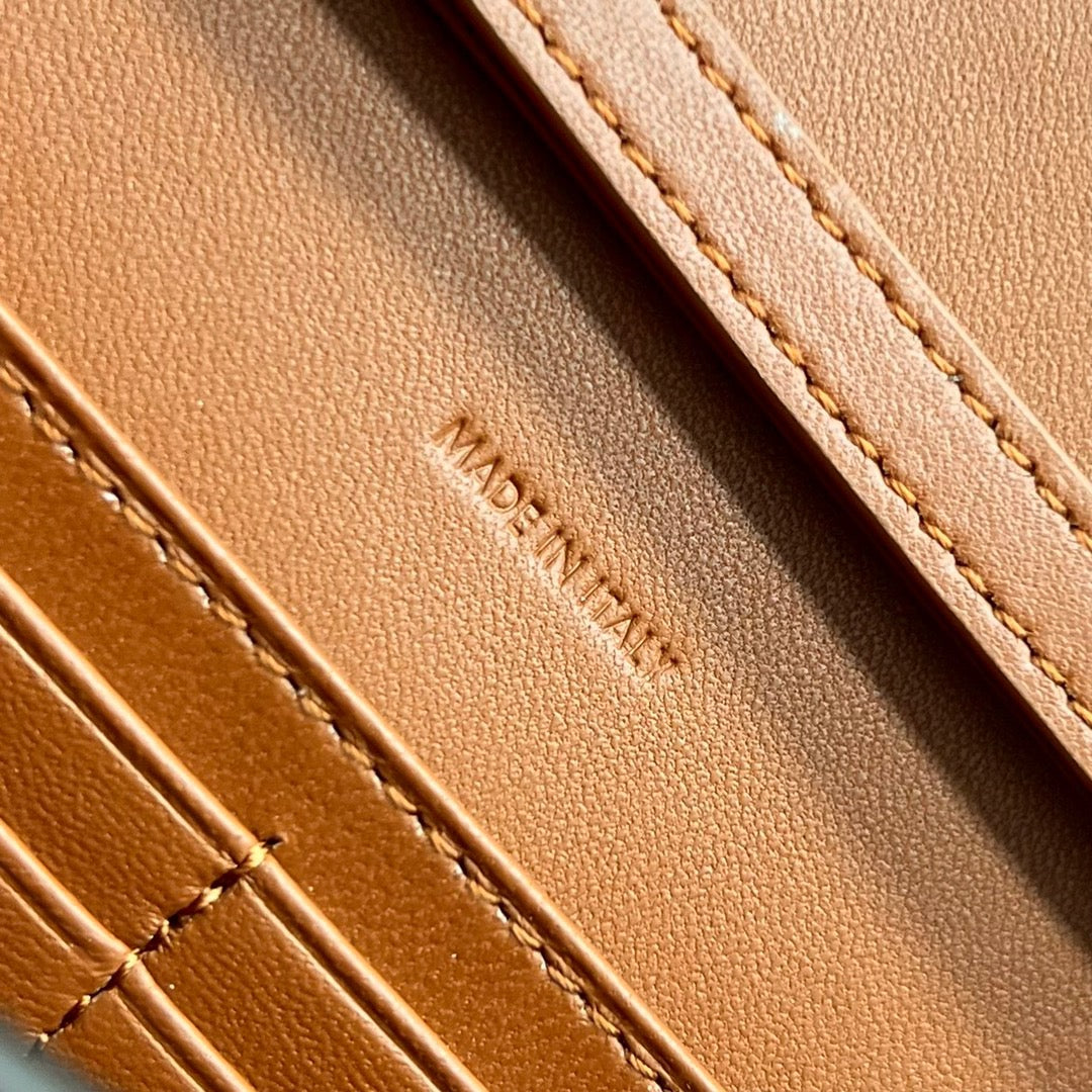 Celine 2026 Wallet On Strap Bag 19.5 Tan Shiny Calfskin