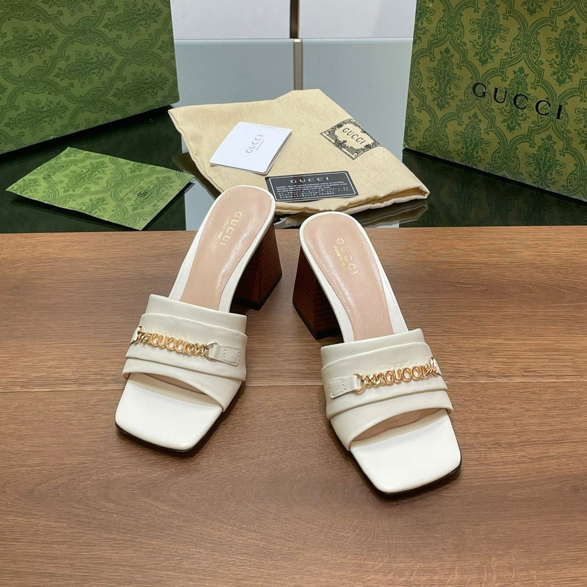 GG SIGNORIA SLIDE SANDAL WHITE DENIM