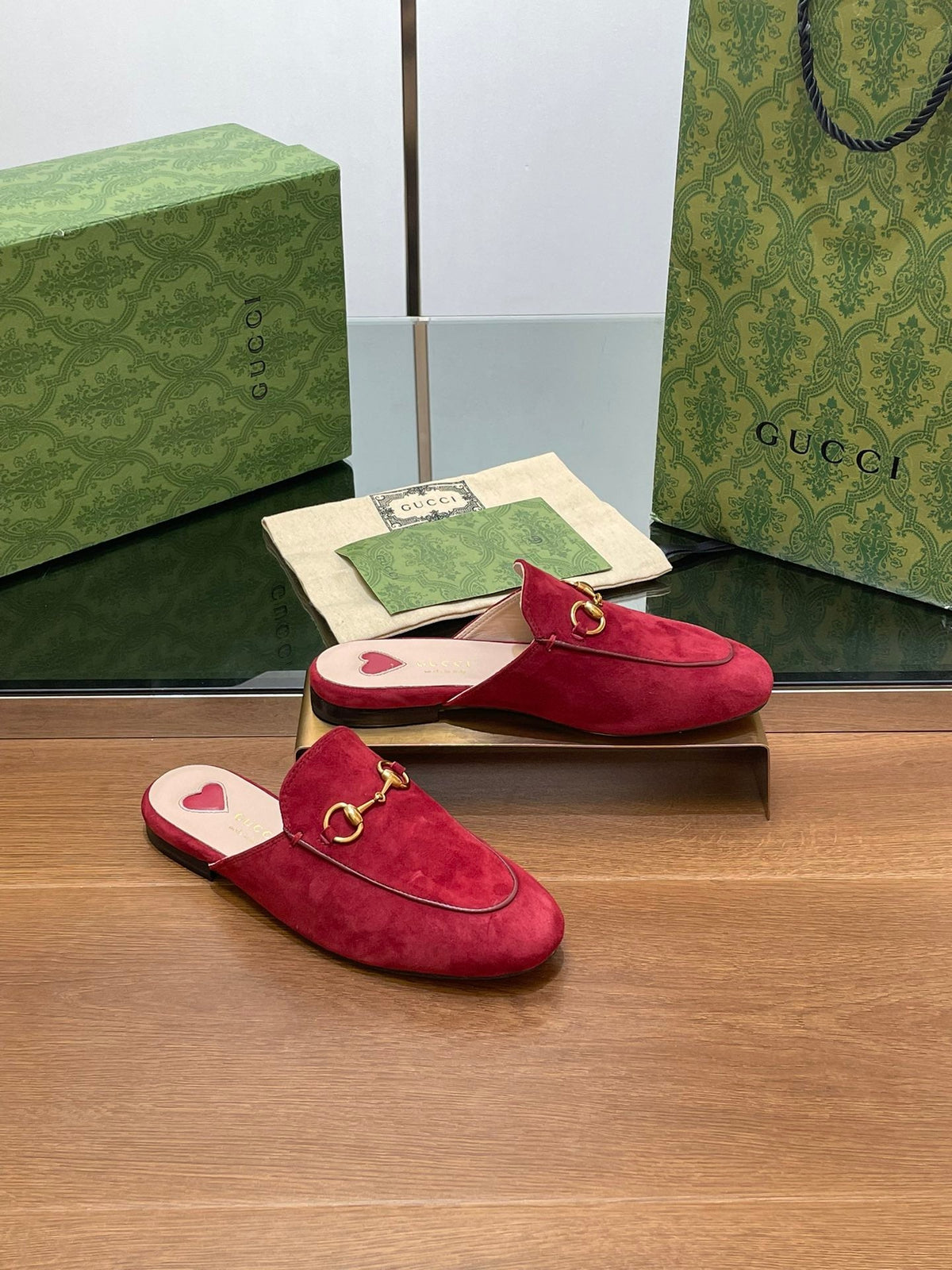 HORSEBIT MULE IN CHERRY RED SUEDE