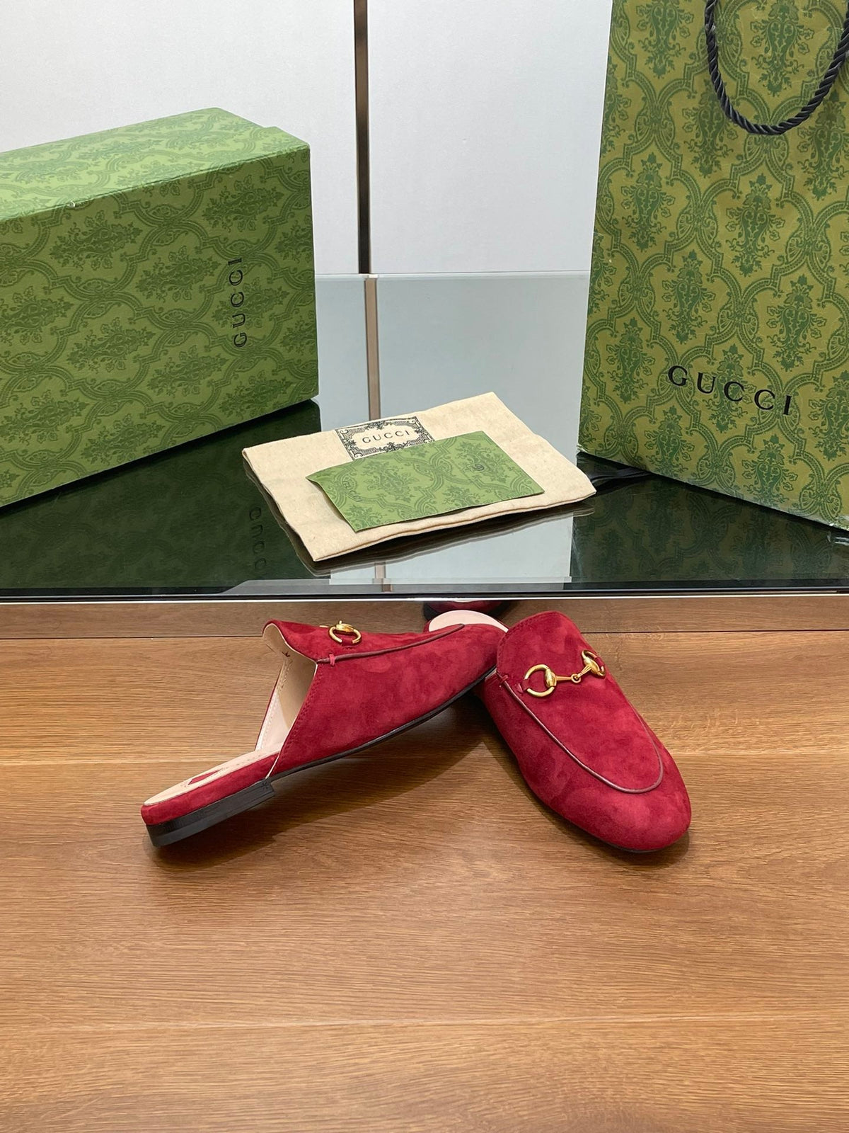 HORSEBIT MULE IN CHERRY RED SUEDE