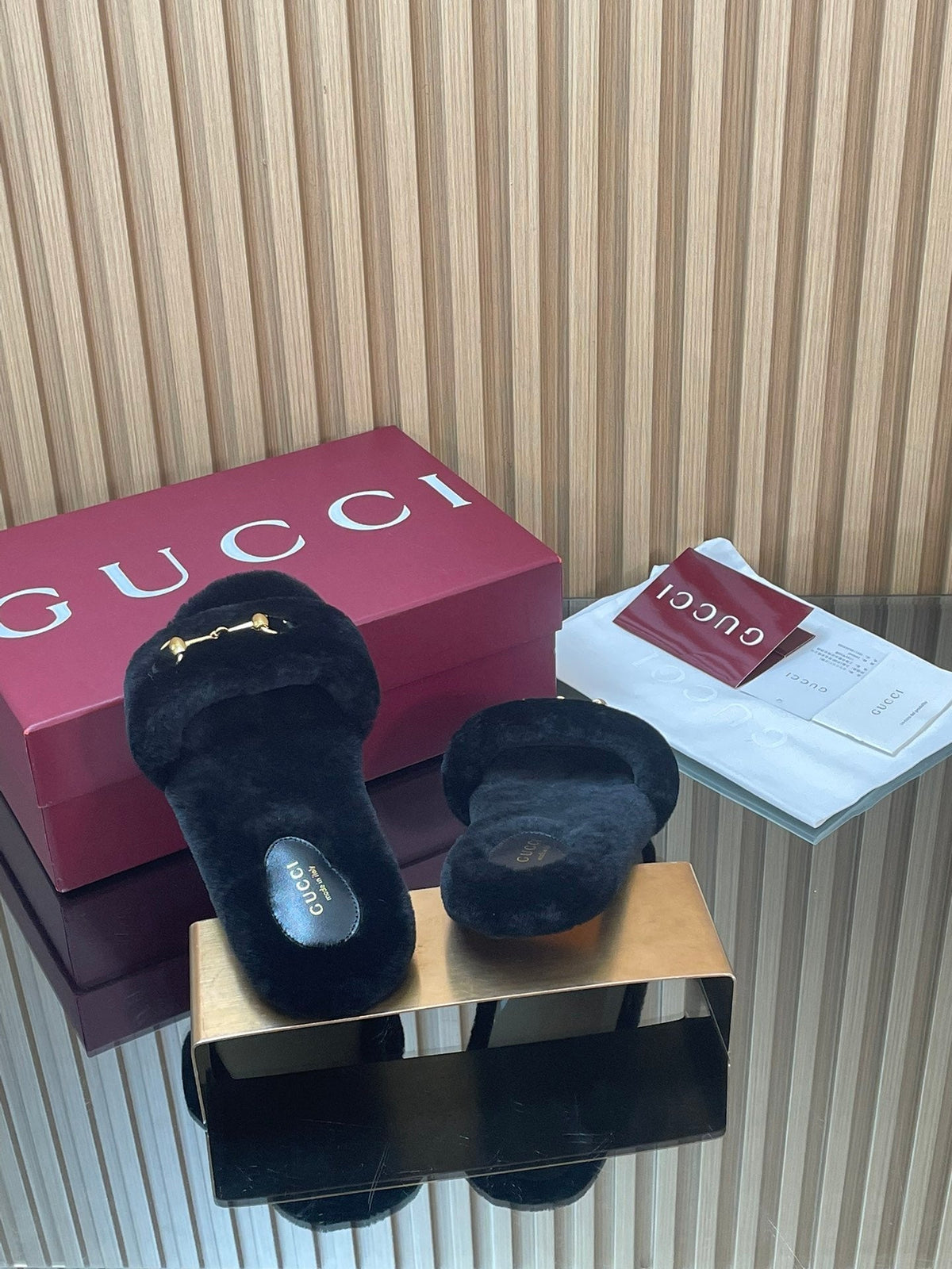 Gucci 2025 Horsebit Slipper Black Wool 562869