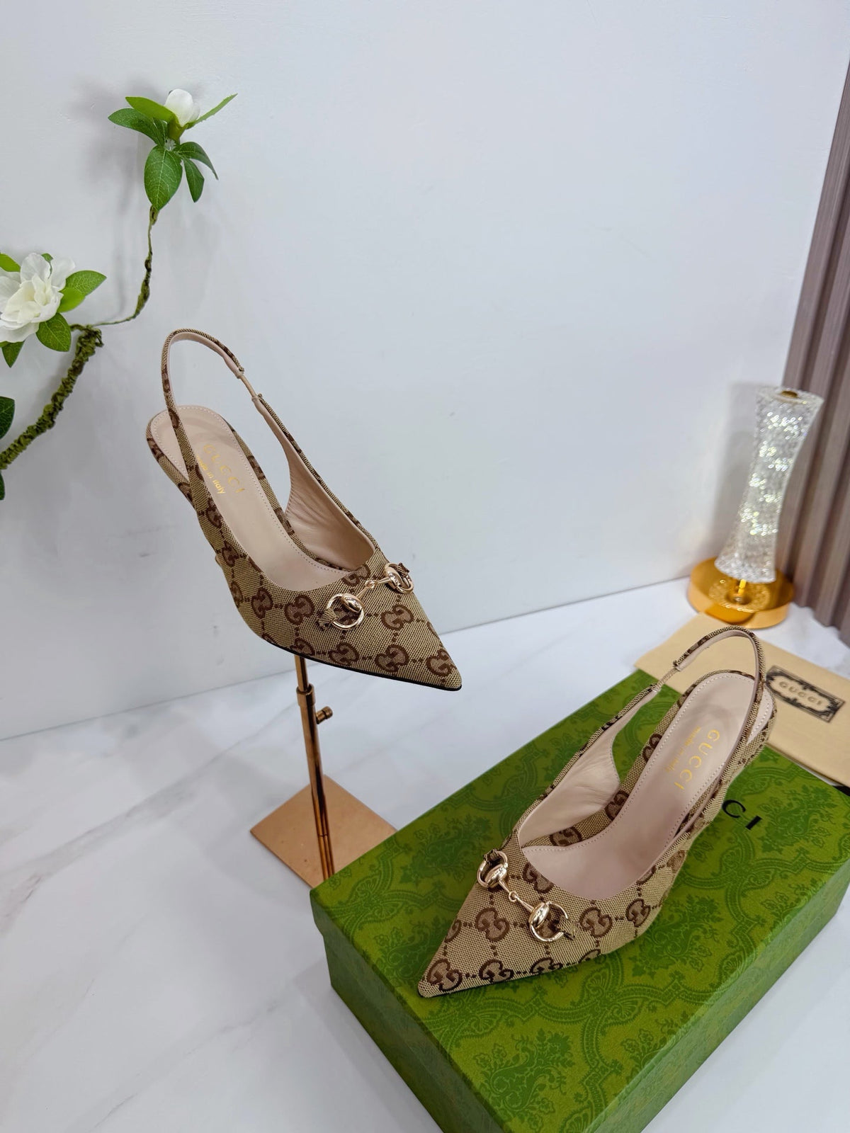 GG 26 Slingback Beige Brown Fabric 592422