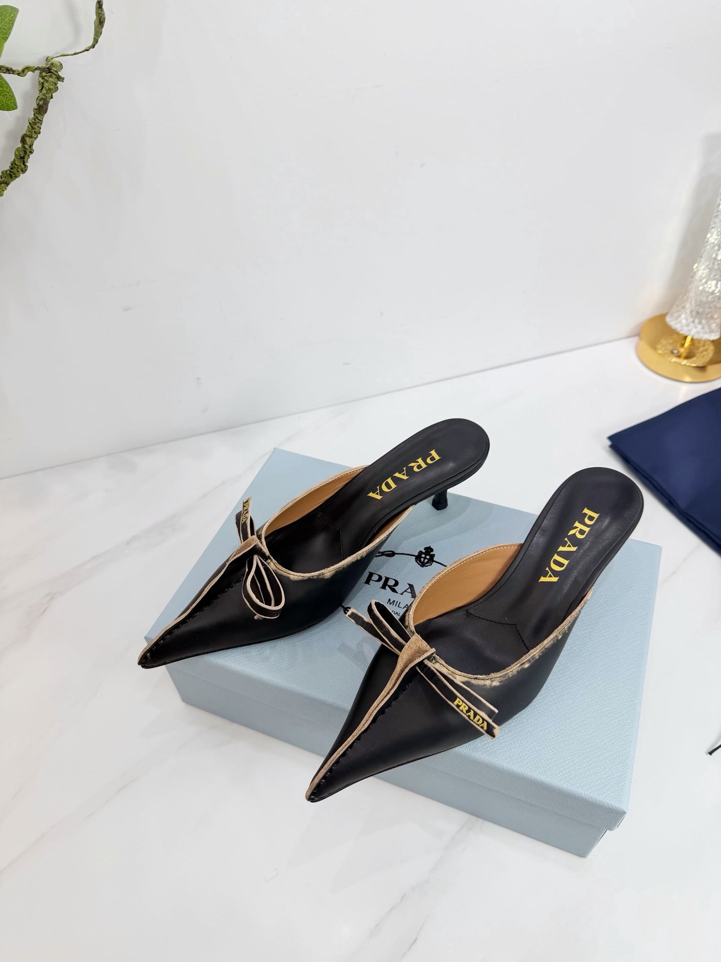 PRA 26SS Hight Heel Mule 55 Black Beige Cowhide 592399