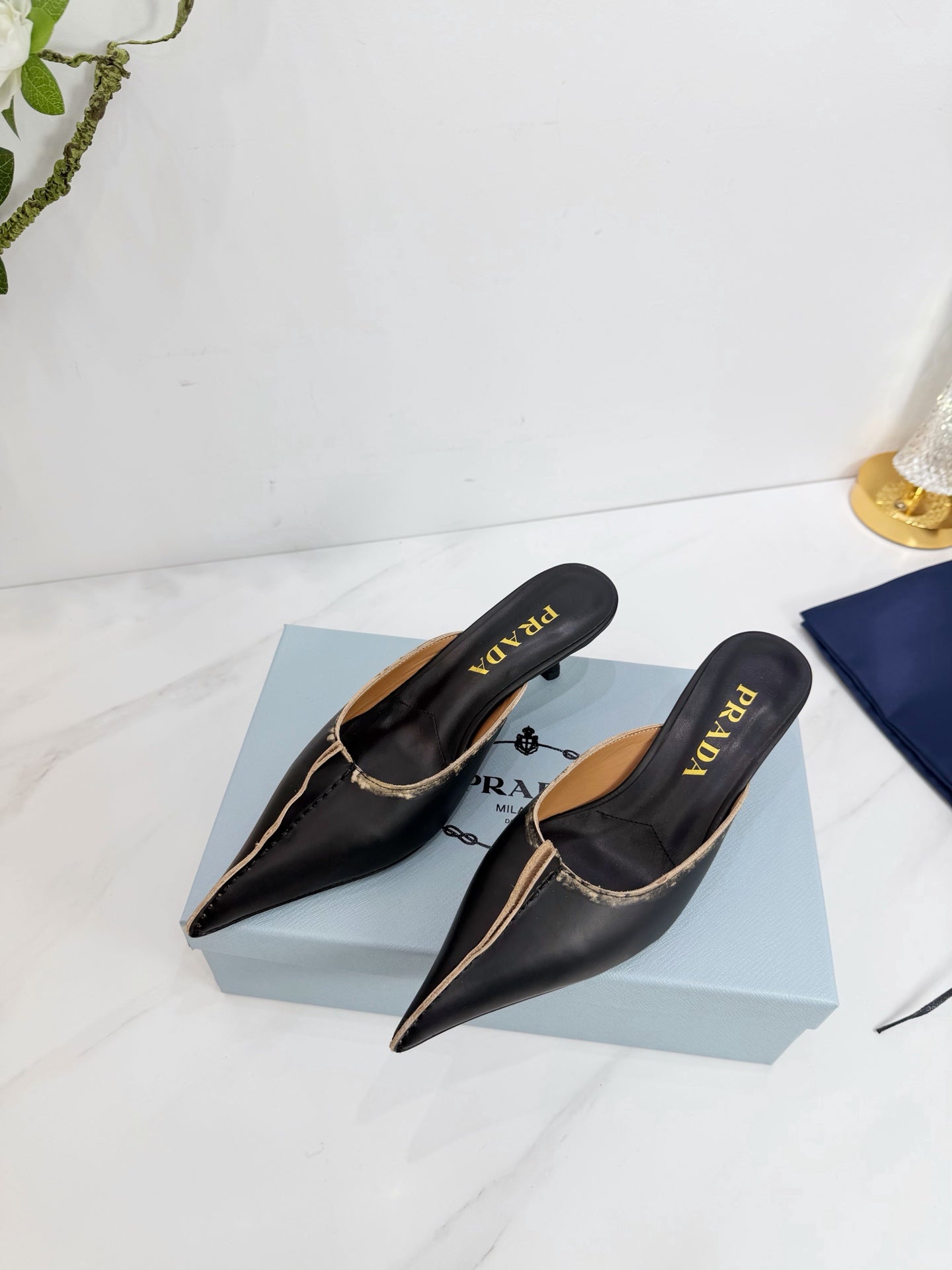 PRA 26SS High Heel Mule 55 Black Beige Cowhide 592408