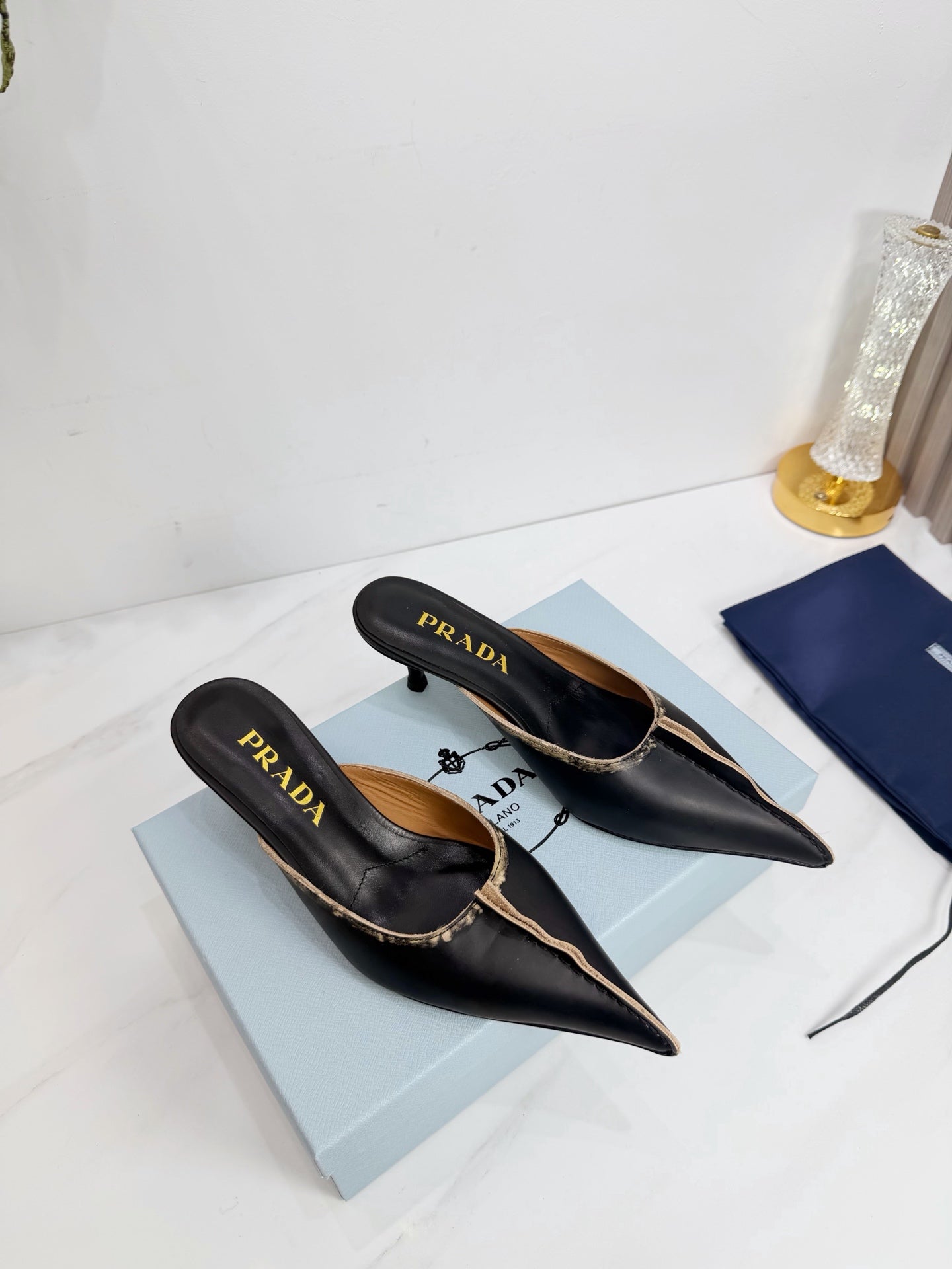 PRA 26SS High Heel Mule 55 Black Beige Cowhide 592408