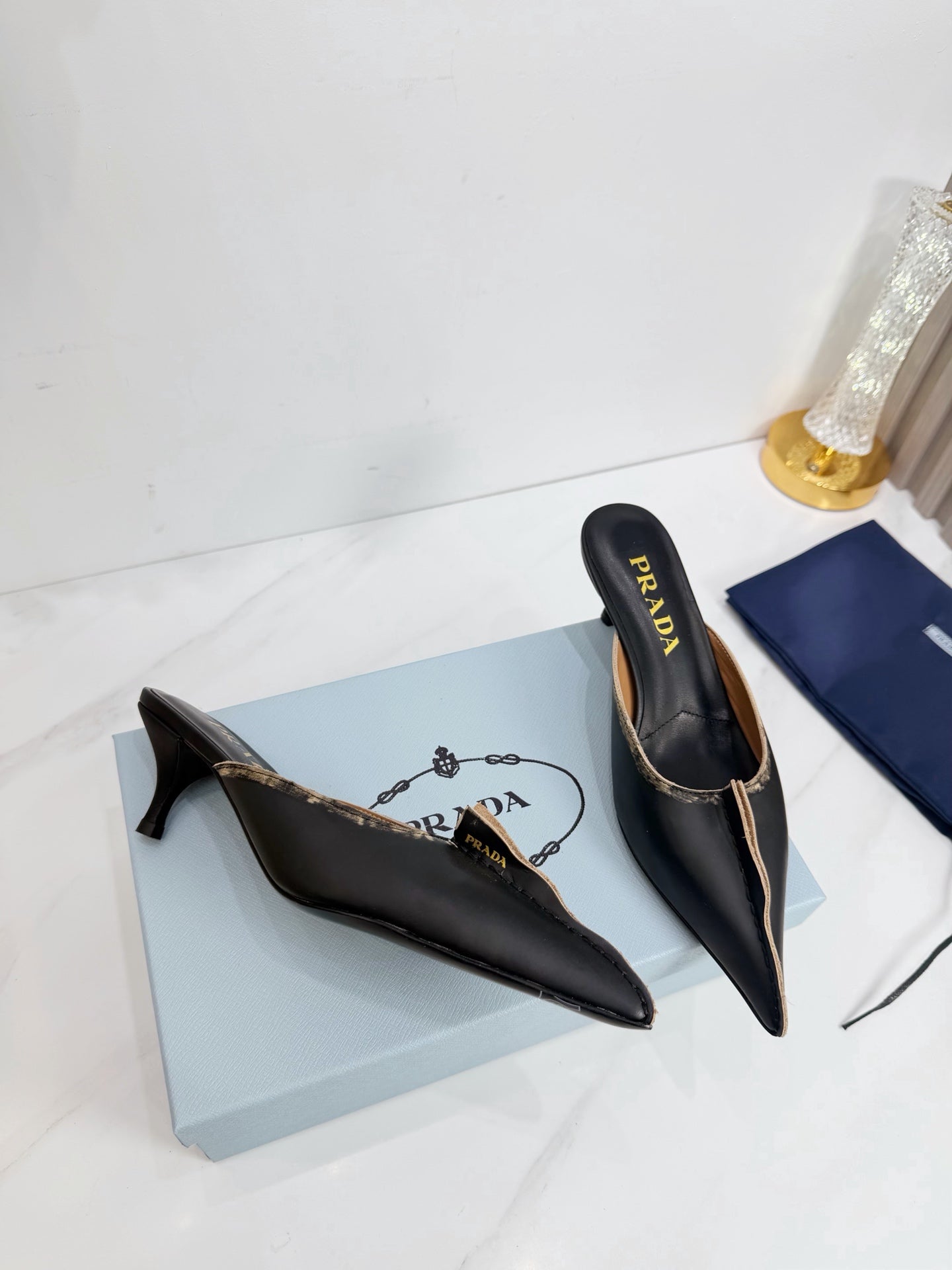 PRA 26SS High Heel Mule 55 Black Beige Cowhide 592408