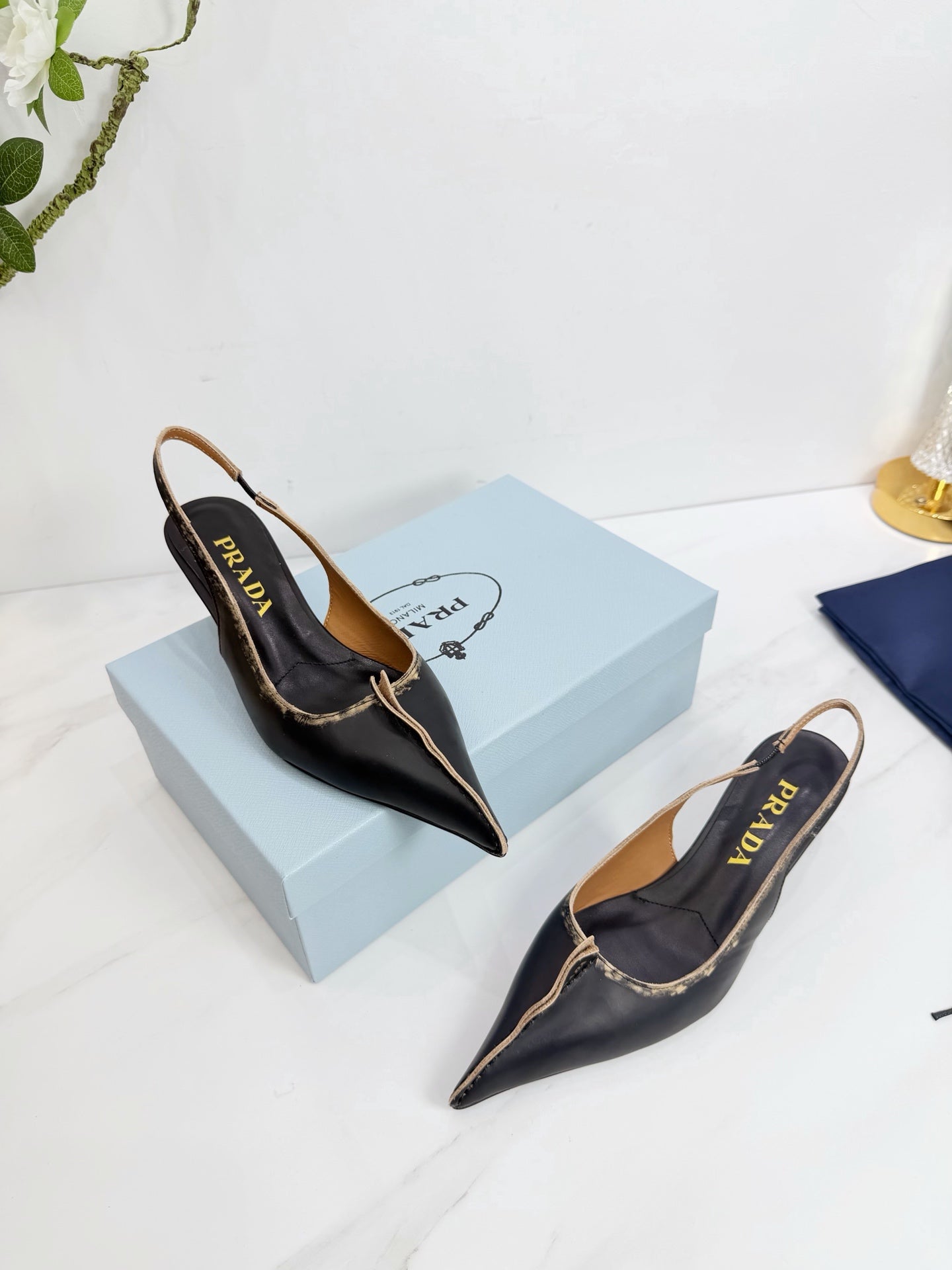 PRA 26SS Slingback 55 Black Beige Cowhide 592411