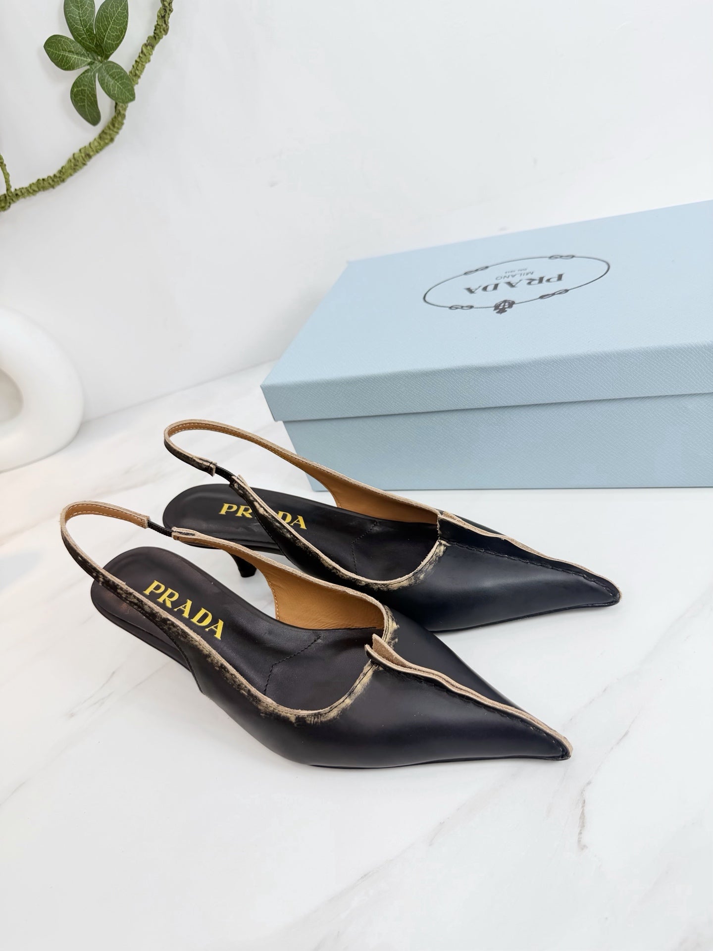 PRA 26SS Slingback 55 Black Beige Cowhide 592411