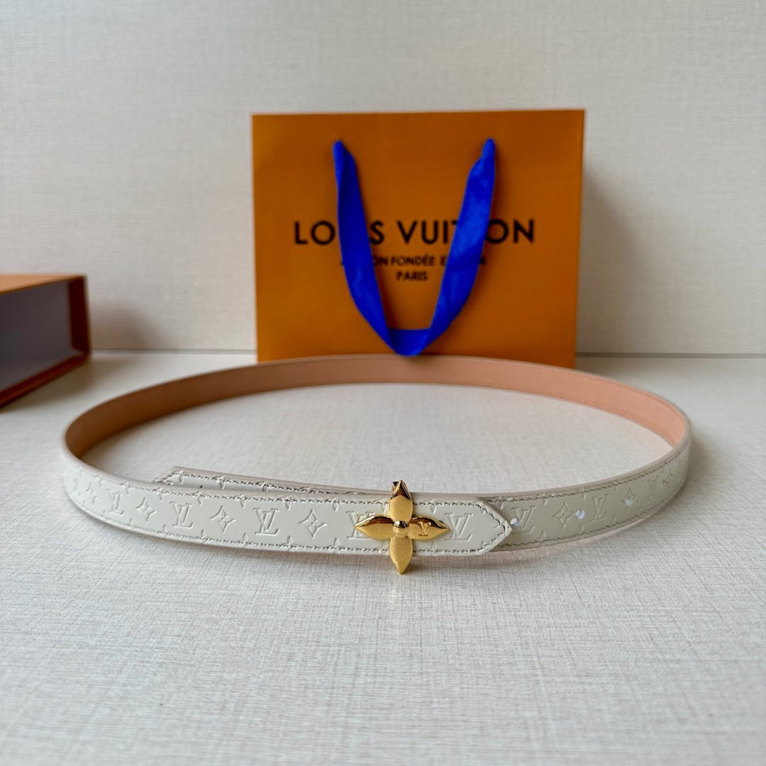 LV Flowergram 20mm Reversible Belt Beige Cream Calfskin