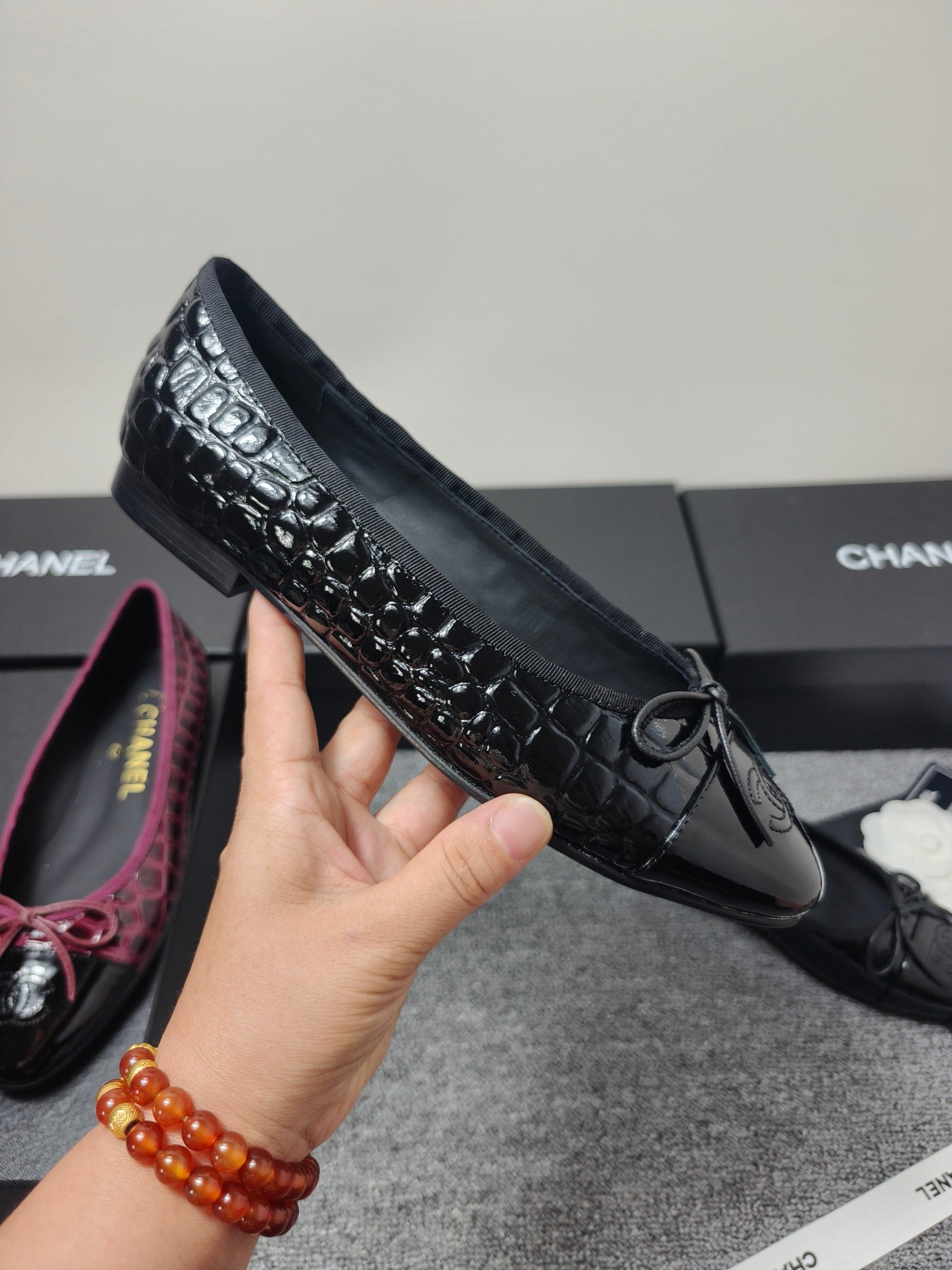 Chanel 2026 Crocodile Embossed Ballet Flat Glossy Calfskin 855991