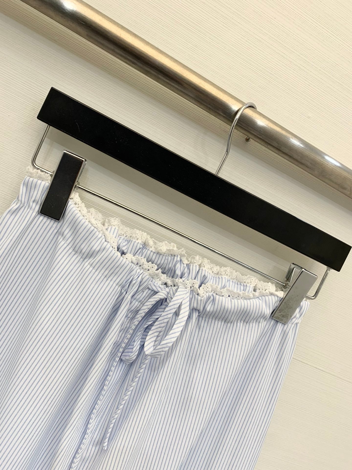 Chanel 2026 Striped Lace-trimmed Trouser Light Blue Cotton
