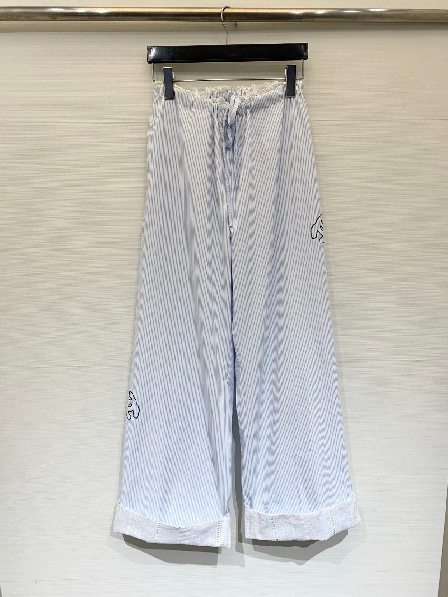 Chanel 2026 Striped Lace-trimmed Trouser Light Blue Cotton