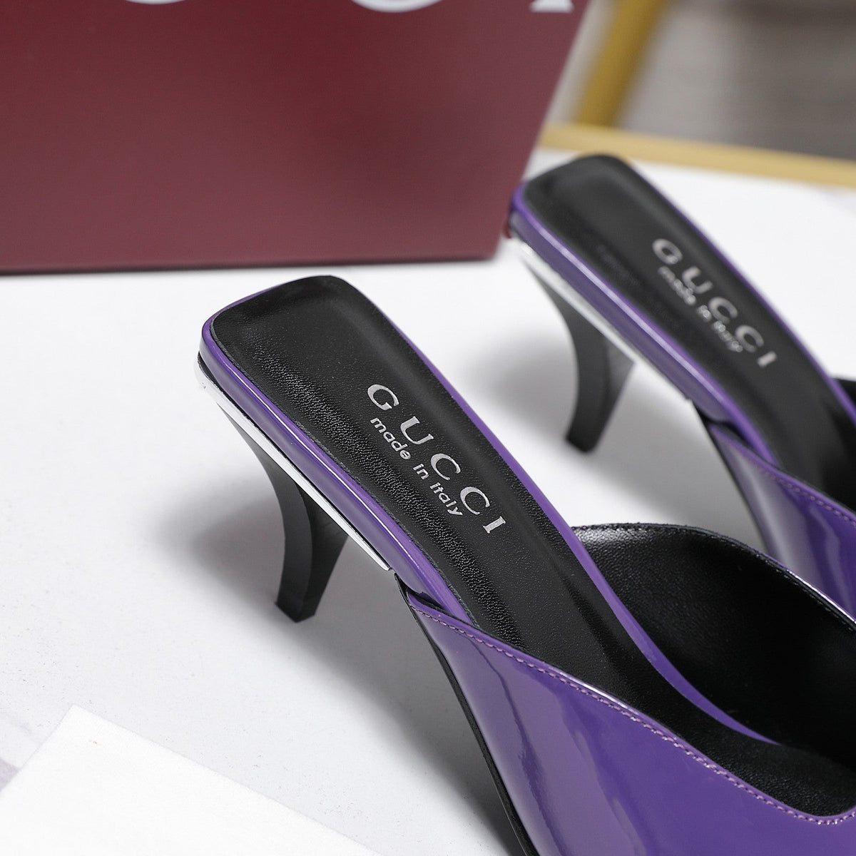 GG 26ss High Heel Mule 60 Purple Sheepskin 601087