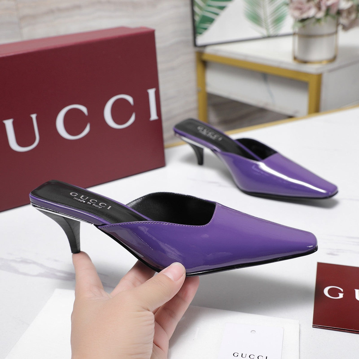 GG 26ss High Heel Mule 60 Purple Sheepskin 601087