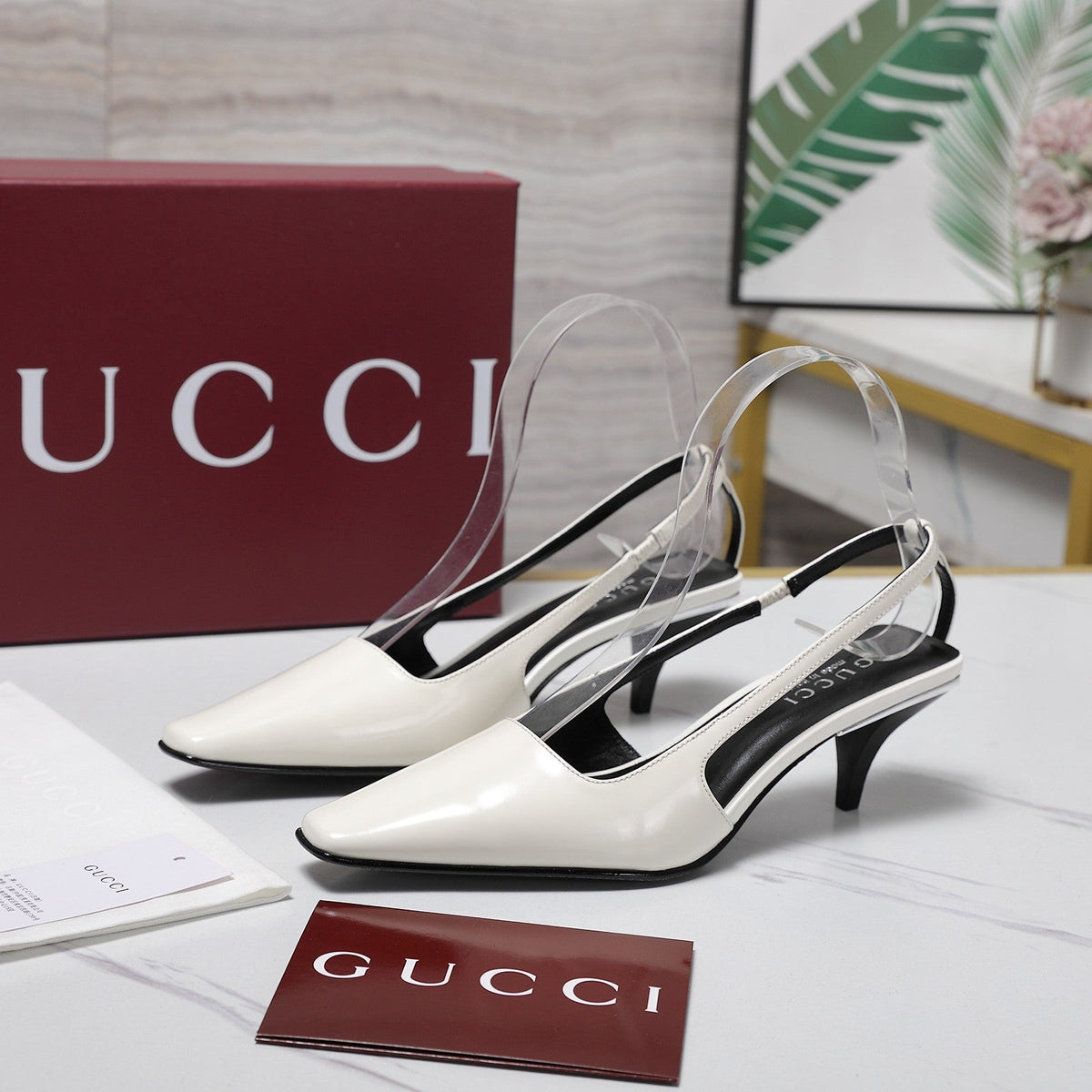 GG 26ss Slingback 60 White Sheepskin 601089