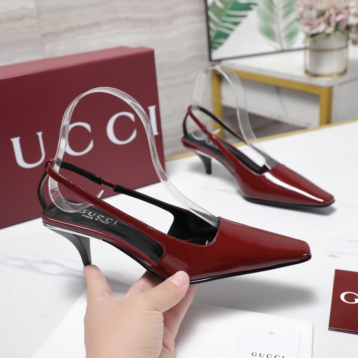 GG 26ss Slingback 60 Dark Red Sheepskin 601092