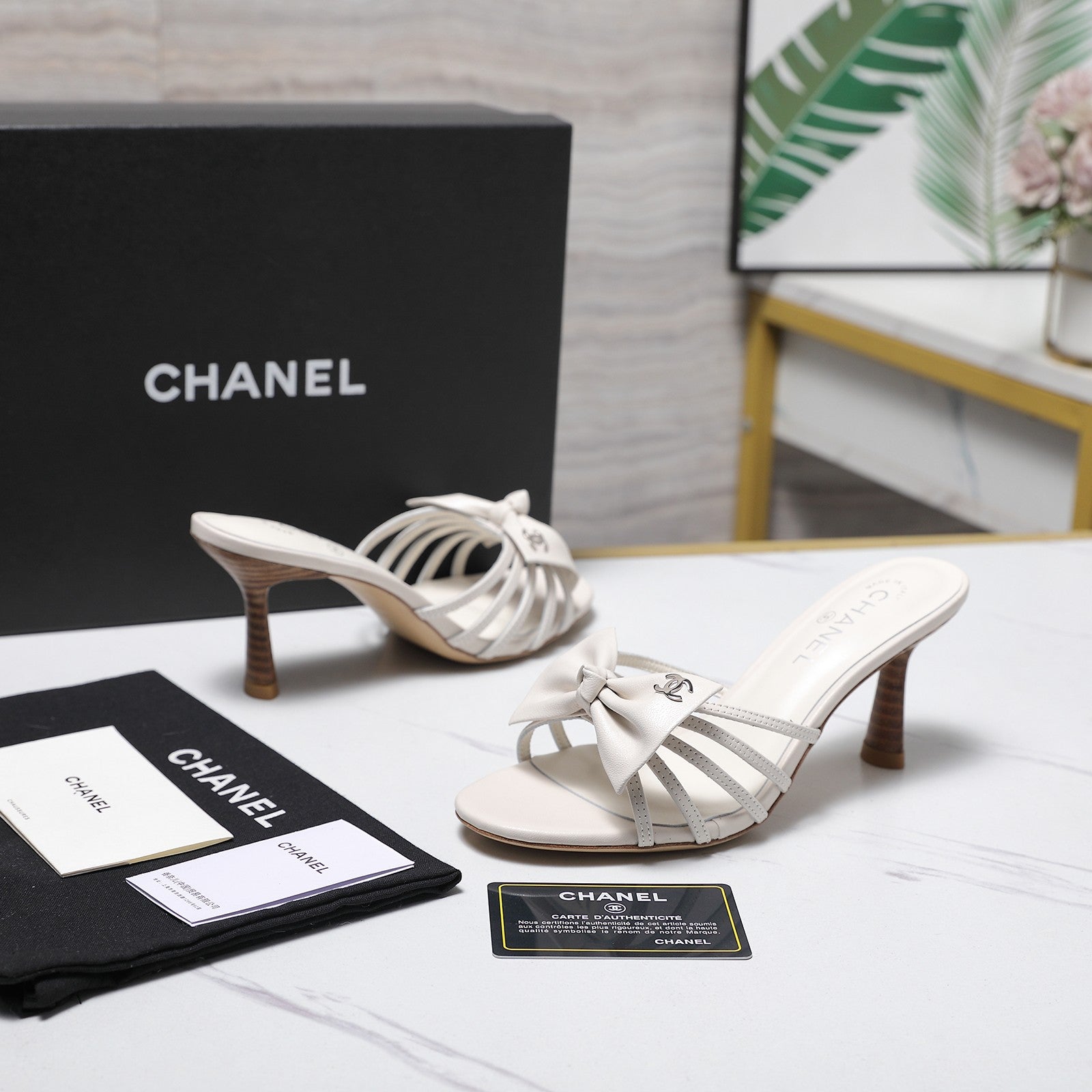 Chanel 2026 High-heeled Sandals With Delicate Bow 80mm White Cowhide 758427