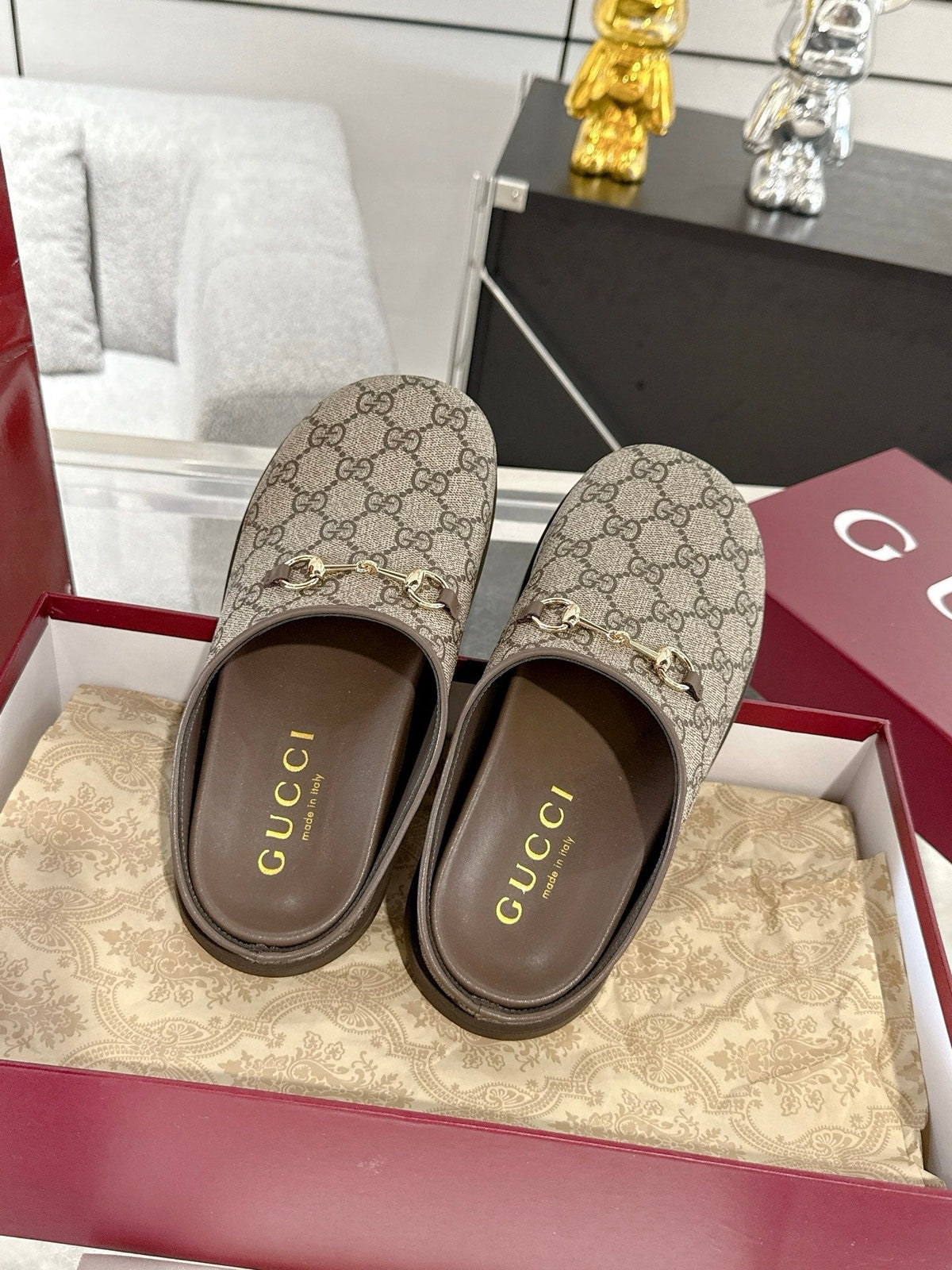 GC 25 Horsebit Mule Beige Ebony Monogram Canvas