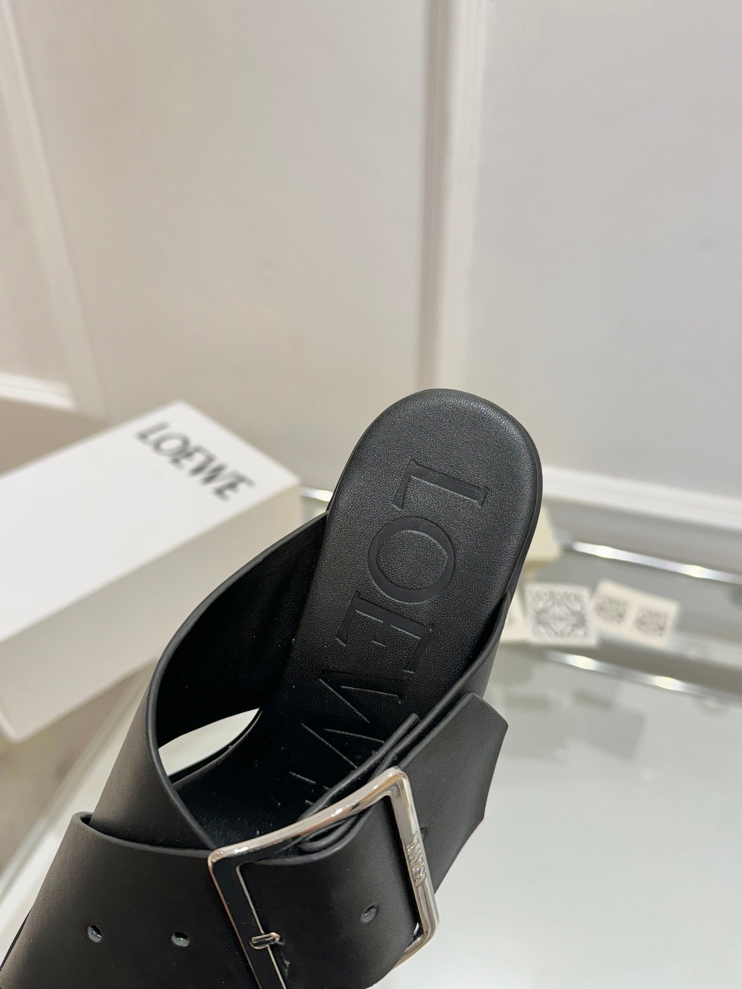 Loewe Petal Belt Mule Black Cowhide 246575