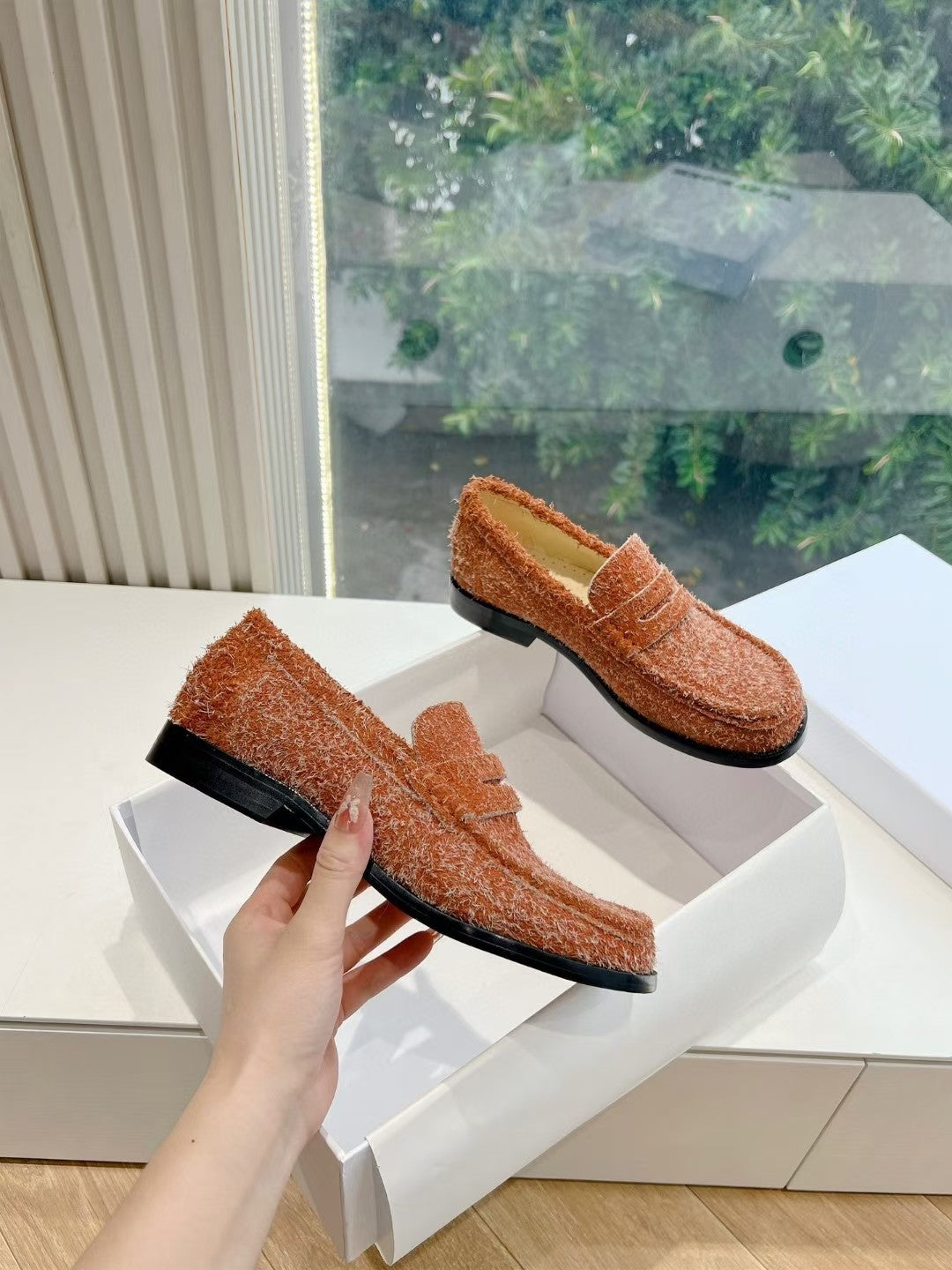 Loewe Campo Loafer Fire Orange Snowflake Cow Suede