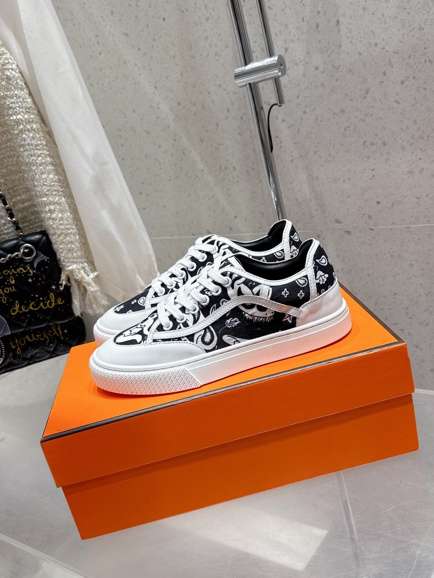 HM Get Sneaker Black mix White Denim and Calfskin 204764