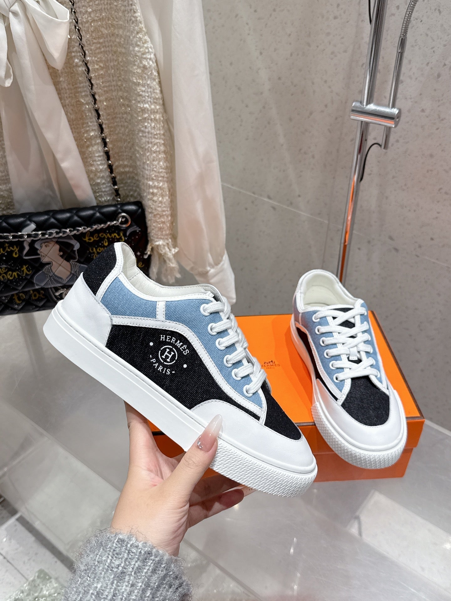 HM Get Sneaker Multicolore Bleu Brut Denim and Calfskin 204760