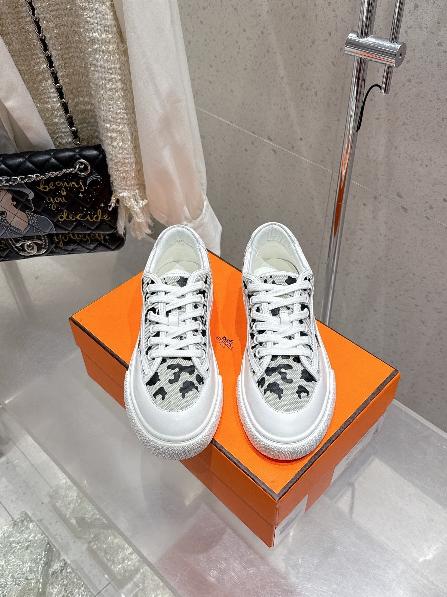 HM Get Sneaker Blanc Prunoir Canvas and Calfskin 204766