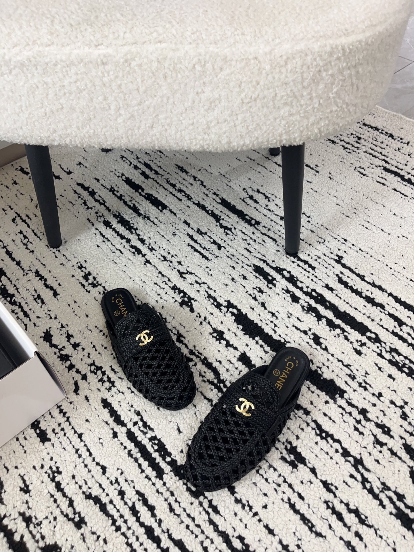 Chanel 2026 Crochet Mules Gold CC Logo Accent Sheepskin 778468