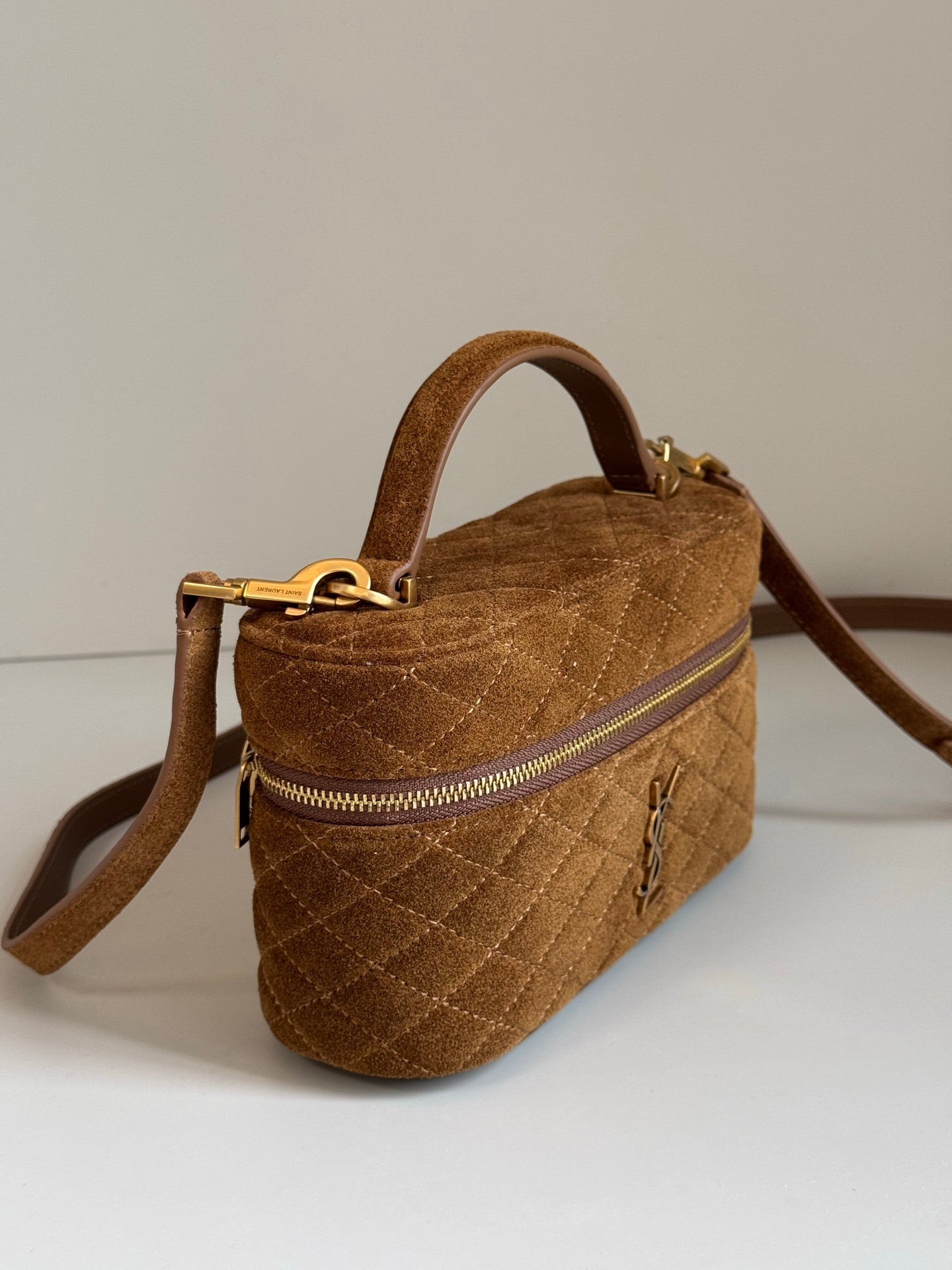 YSL 2026 Saint Laurent Gaby Vanity Bag 18cm Brown Suede