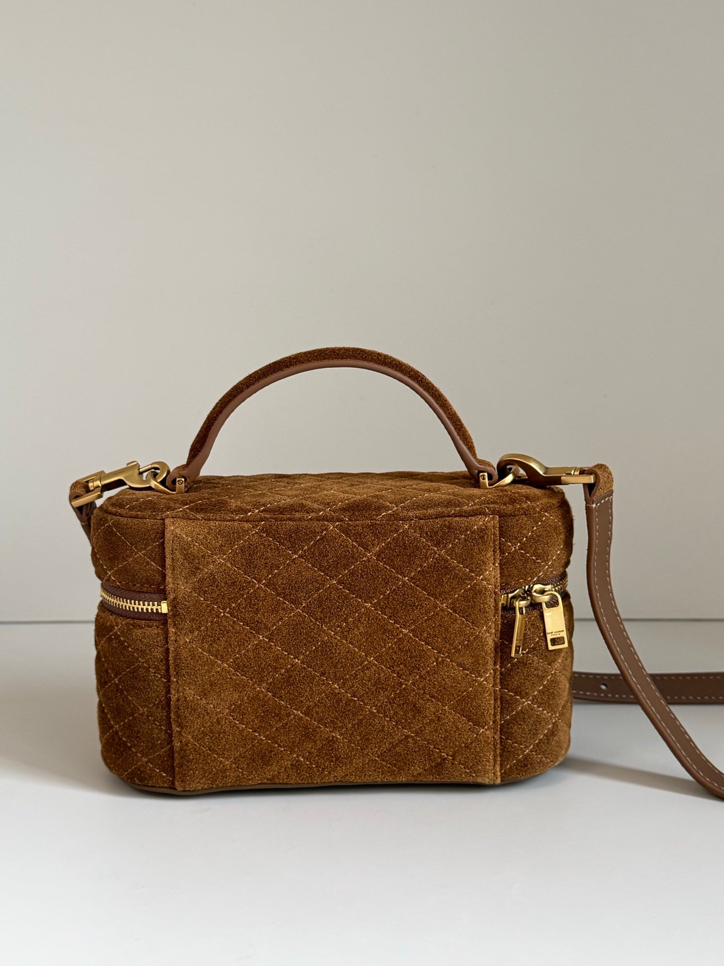 YSL 2026 Saint Laurent Gaby Vanity Bag 18cm Brown Suede
