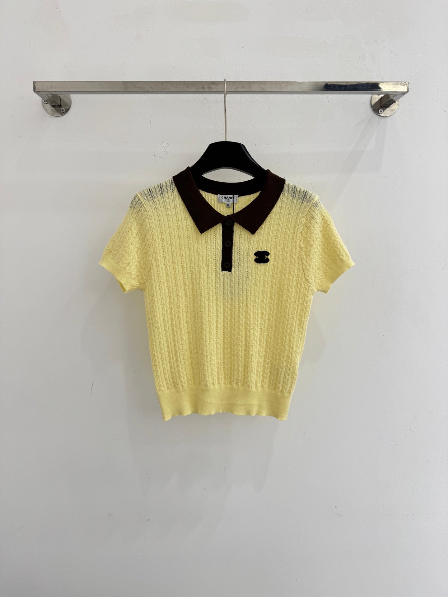 Chanel 2026 Polo Collar Short-sleeved Top Yellow and Purple Wool Polyester