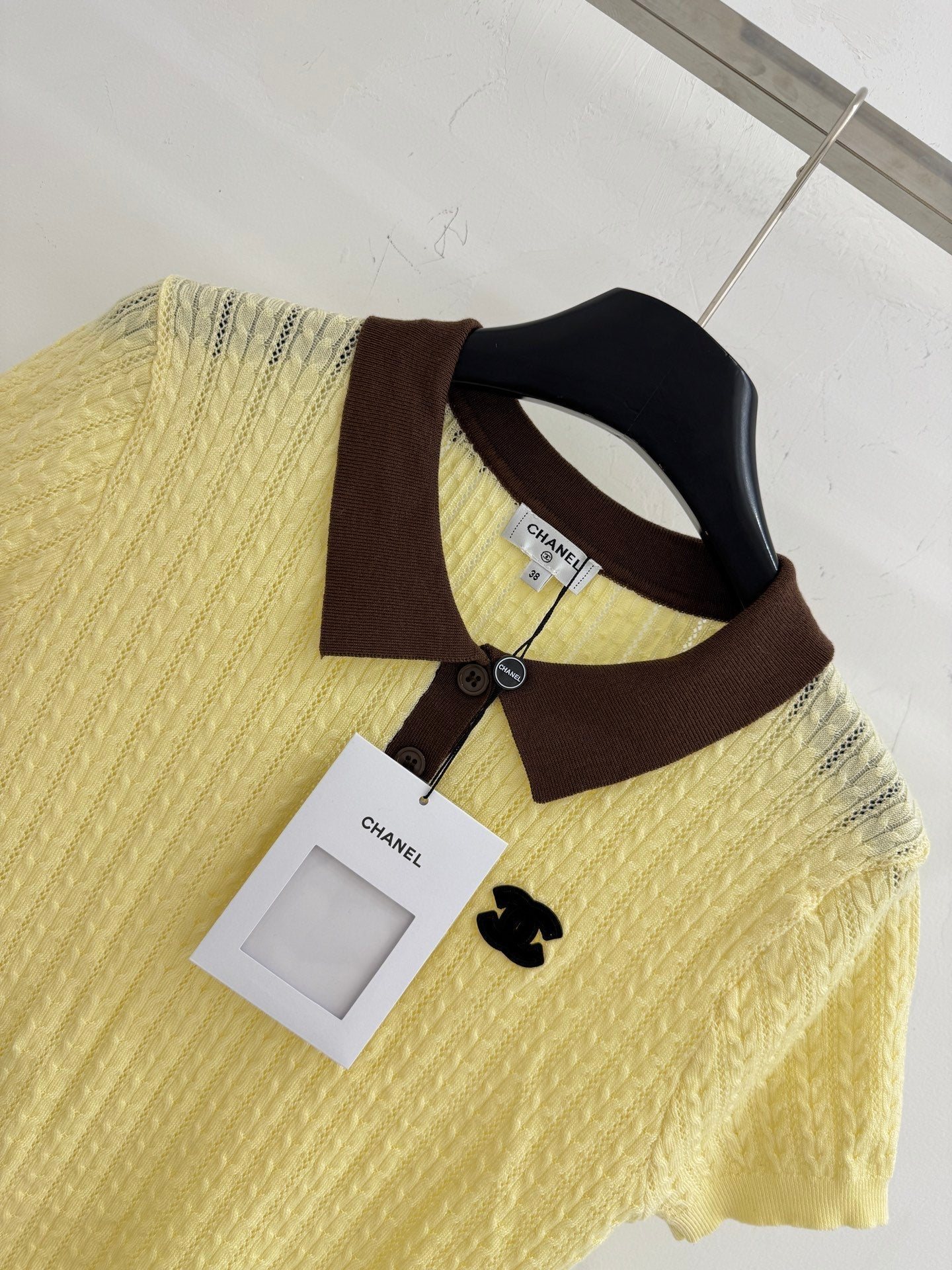 Chanel 2026 Polo Collar Short-sleeved Top Yellow and Purple Wool Polyester