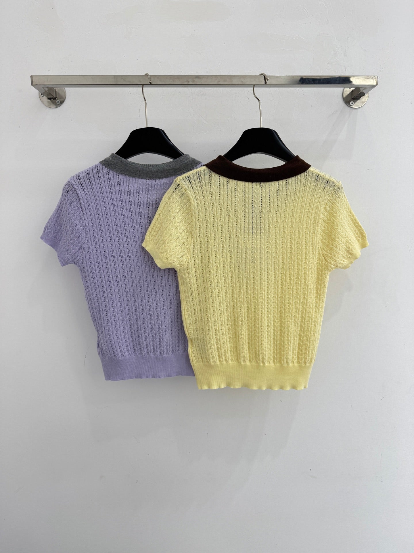 Chanel 2026 Polo Collar Short-sleeved Top Yellow and Purple Wool Polyester