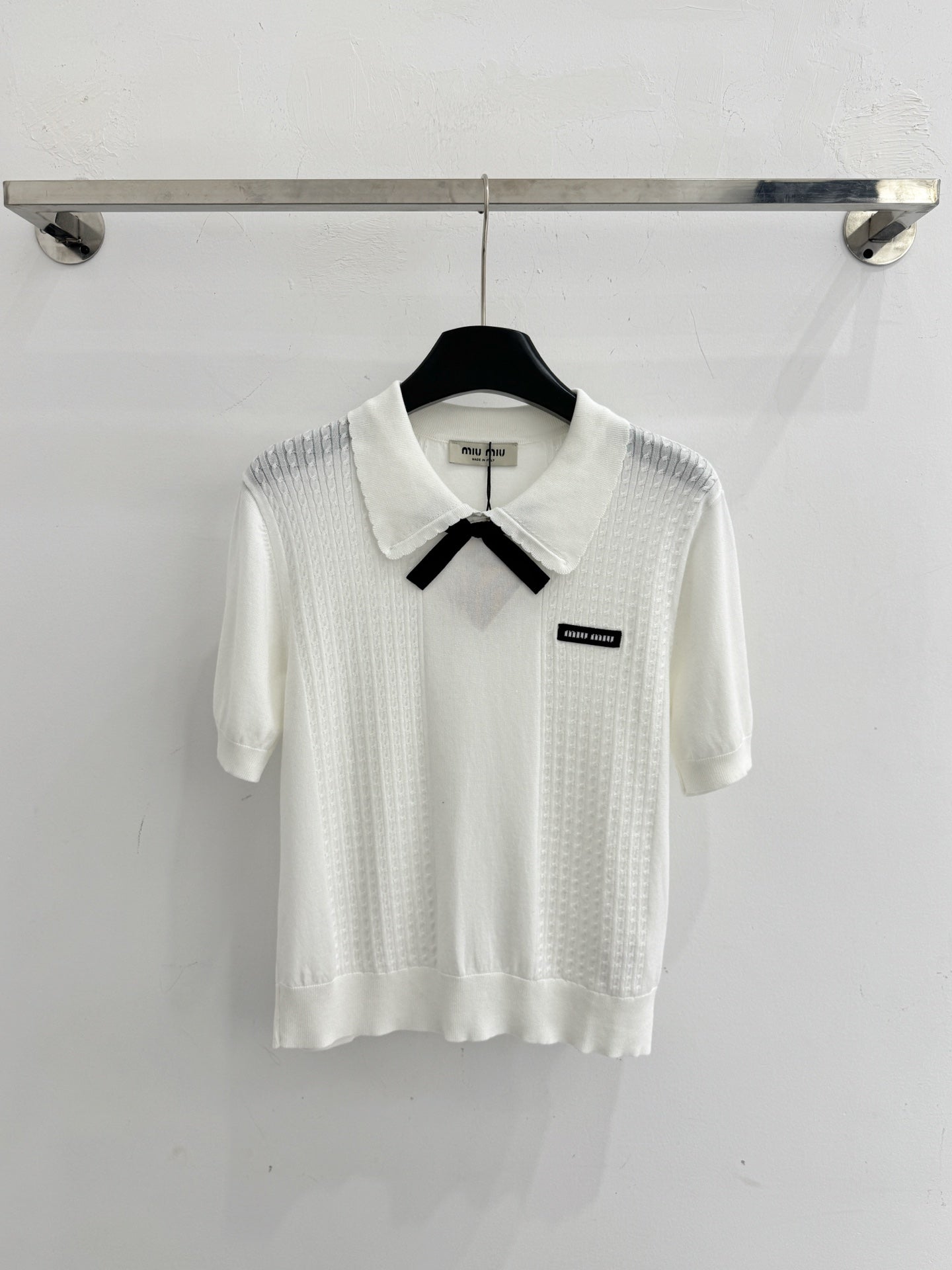 Miumiu 2026 Short-sleeved Top With Bow Wool 179456