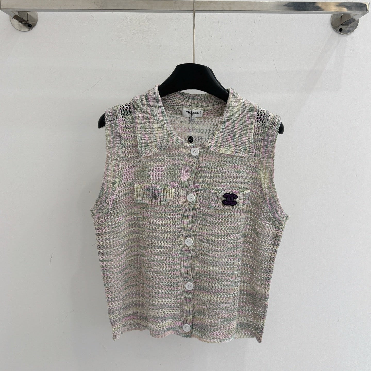 Chanel 2026 Openwork Knit Vest Grey Cotton 294454
