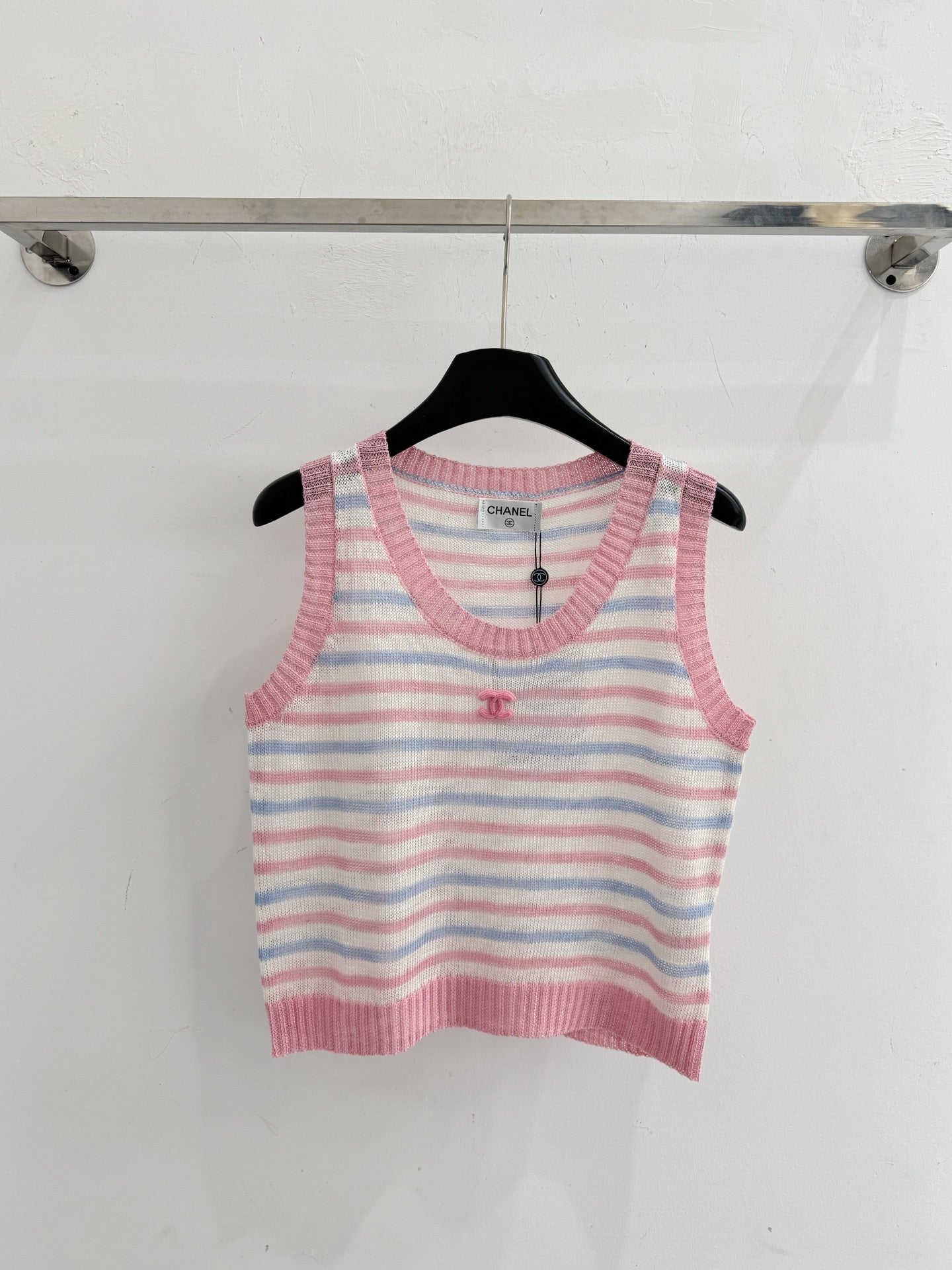 Chanel 2026 Striped Knit Vest Tencel Nylon 316878