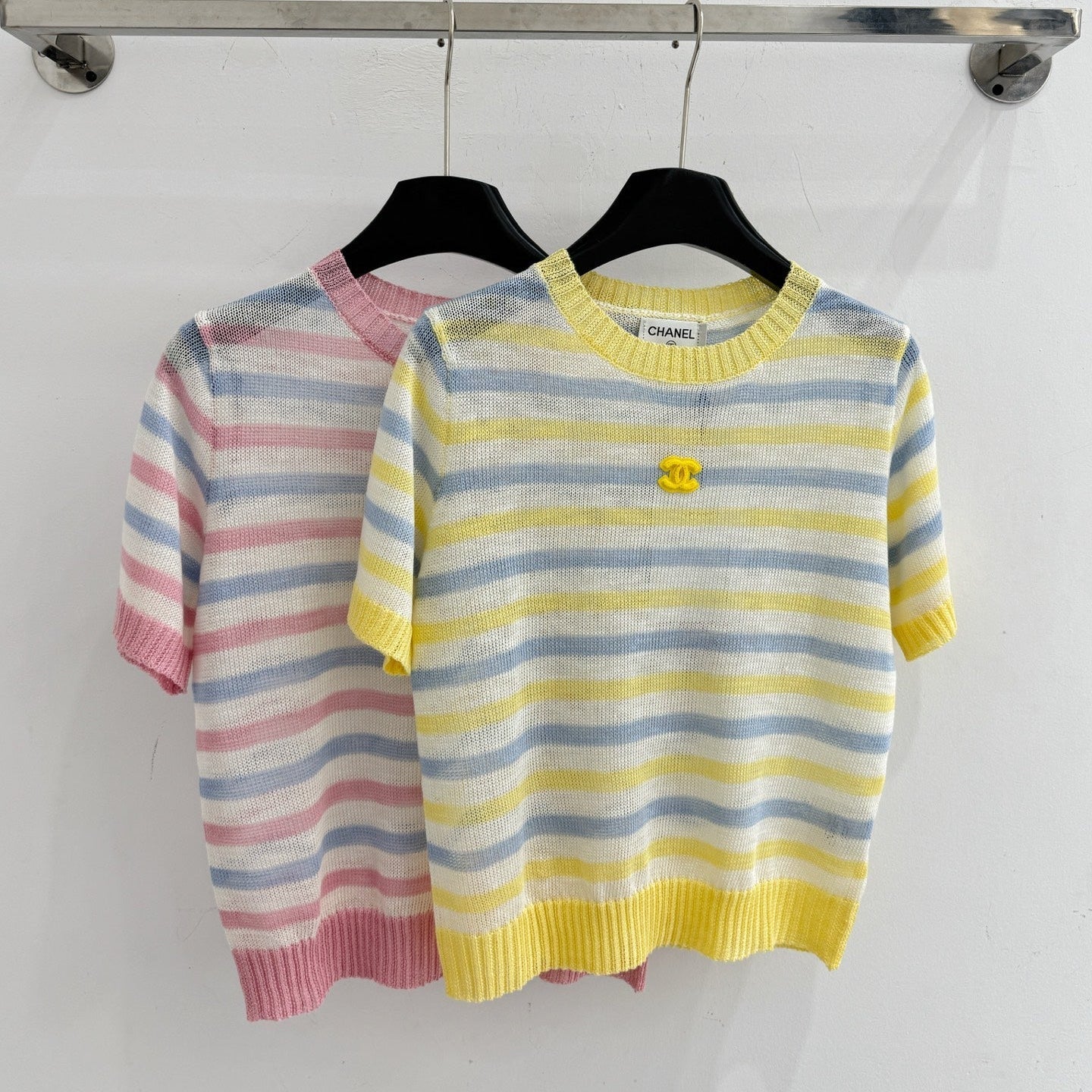 Chanel 2026 Striped Knit Short-sleeved Top Tencel Nylon 316880